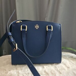 Tory Burch Cobalt Blue Saffiano Satchel with Gold Hardware